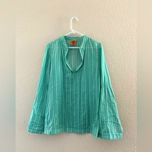 Tory Burch tunic. Classic, beautiful green and cream. Size 12. Good condition!